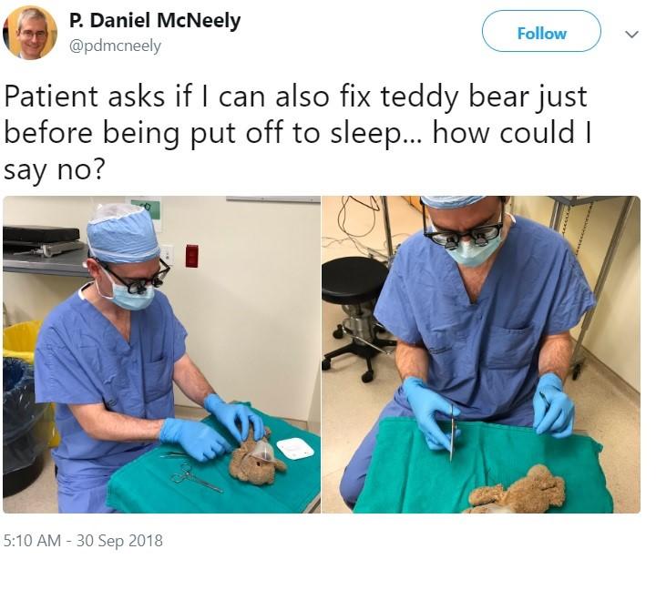 EMOȚIONANT! Medicul care a operat un ursuleț de pluș! ”Cel mic, de opt ani, m-a rugat! Puteam să spun nu?”