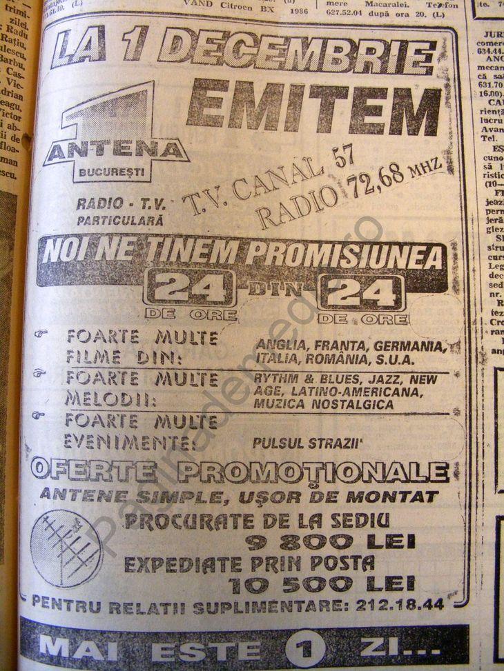 25 de ani de ANTENA 1. ”29 noiembrie 1993. Ora 21.30. Antena 1 emite”.