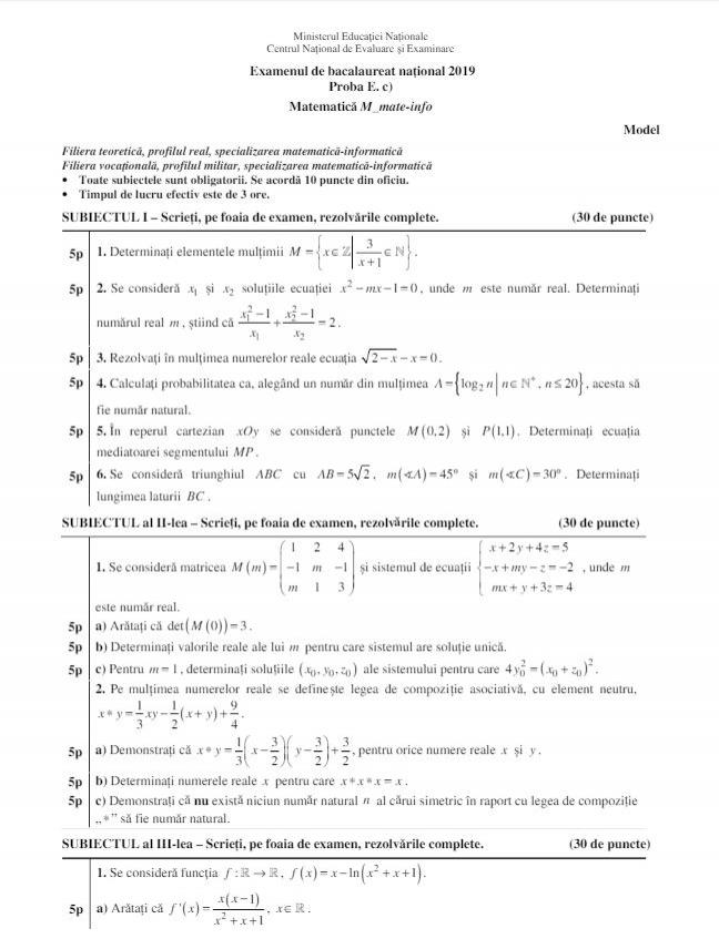 Subiecte BAC 2019. Modele de subiecte și bareme Limba Română și Matematică