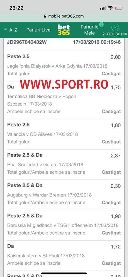 Câștig fabulos la pariuri! Un român a mizat 43 de Euro pe 14 meciuri din weekend și a câștigat o sumă astronomică!