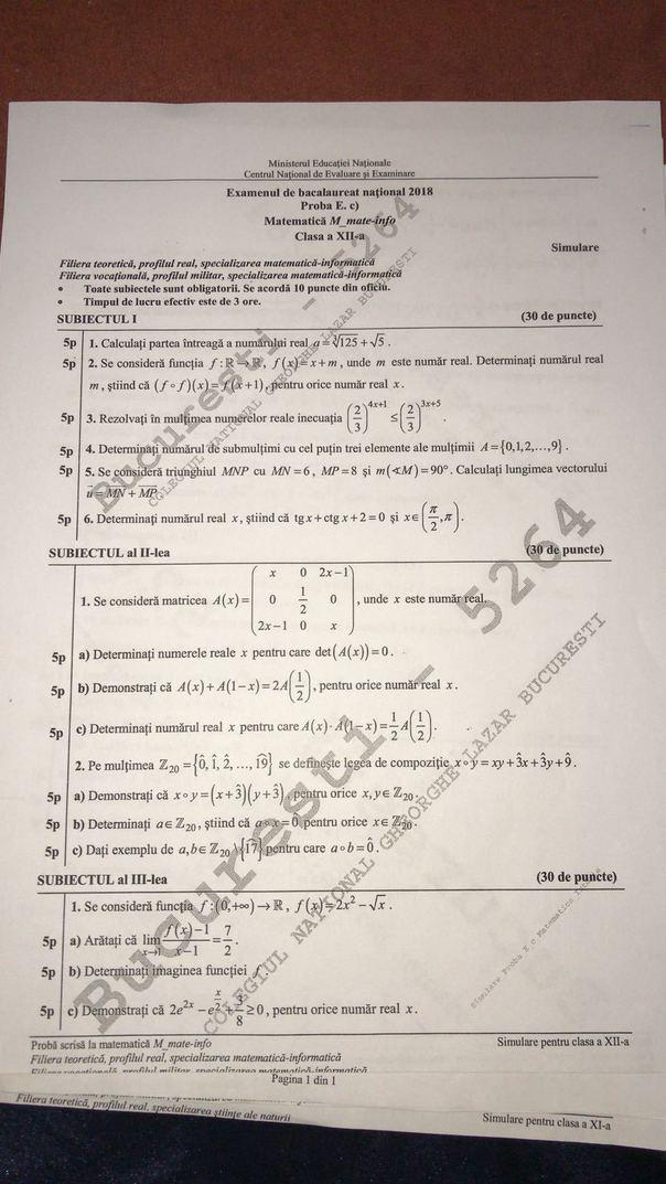 SUBIECTE SIMULARE BAC 2018. Ce subiecte au picat la Istorie și Matematică