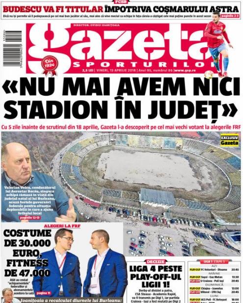 Revista presei sportive, 13.04.2018: Liga a 4-a bate Liga 1; se trag la sorți semifinalele Ligii Campionilor: 22 de trofee în careul de ași