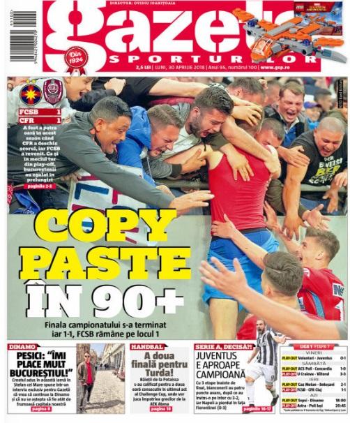 Revista presei sportive, 30.04.2018: Copy-paste în FCSB-CFR Cluj; Weekend crunt pentru Vlad Chiricheș; Messi, zeu în Catalonia și în ziarele din Madrid;