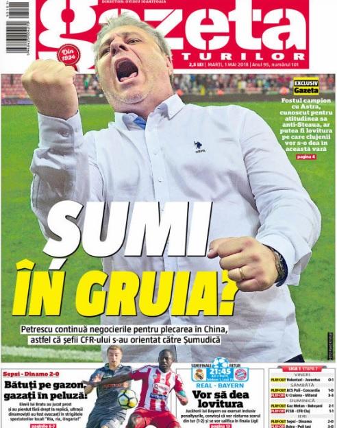 Revista presei sportive, 01.05.2018: CFR Cluj i-a găsit înlocuitor lui Petrescu; naționala Italiei și-a găsit selecționer; Vlad Chiricheș rămâne fără antrenor