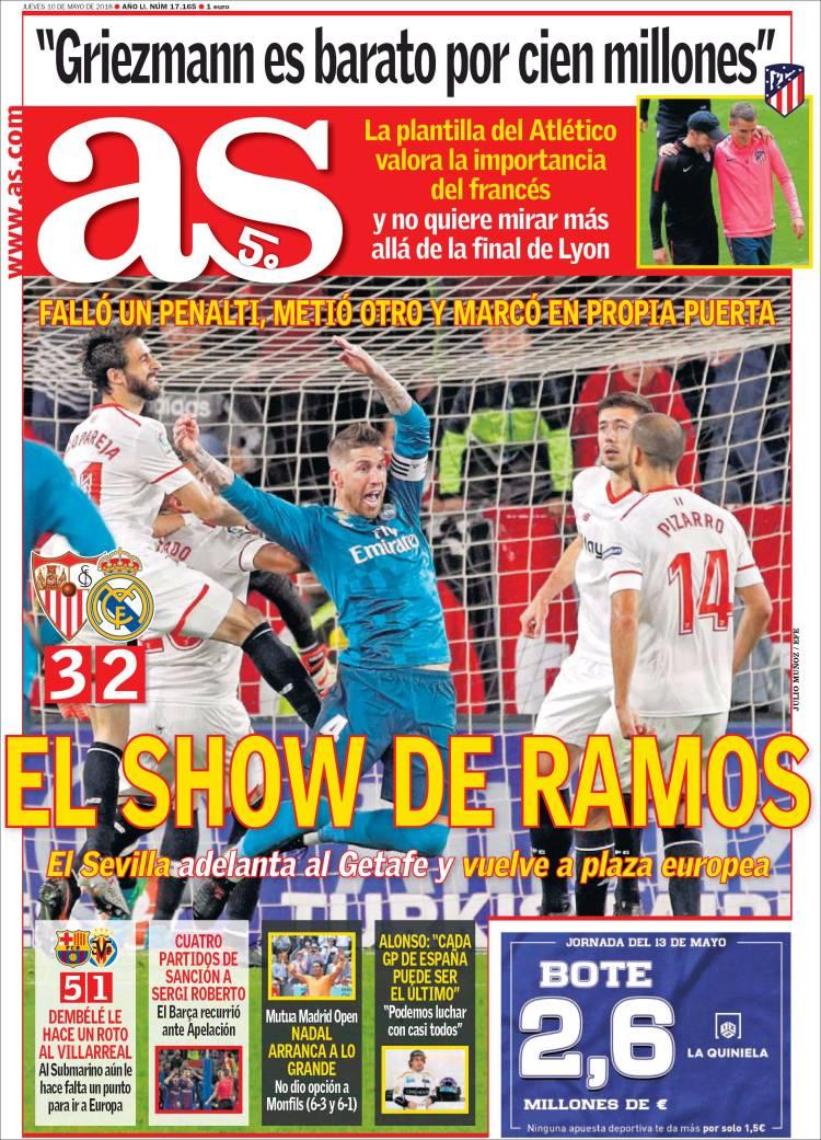 Revista presei sportive, 10.05.2018: finalistă în Cupă, Craiova primește FCSB într-un vulcan; Barcelona nu mai vede Realul în clasament, Sergio Ramos, one-man show în Sevilla-Real