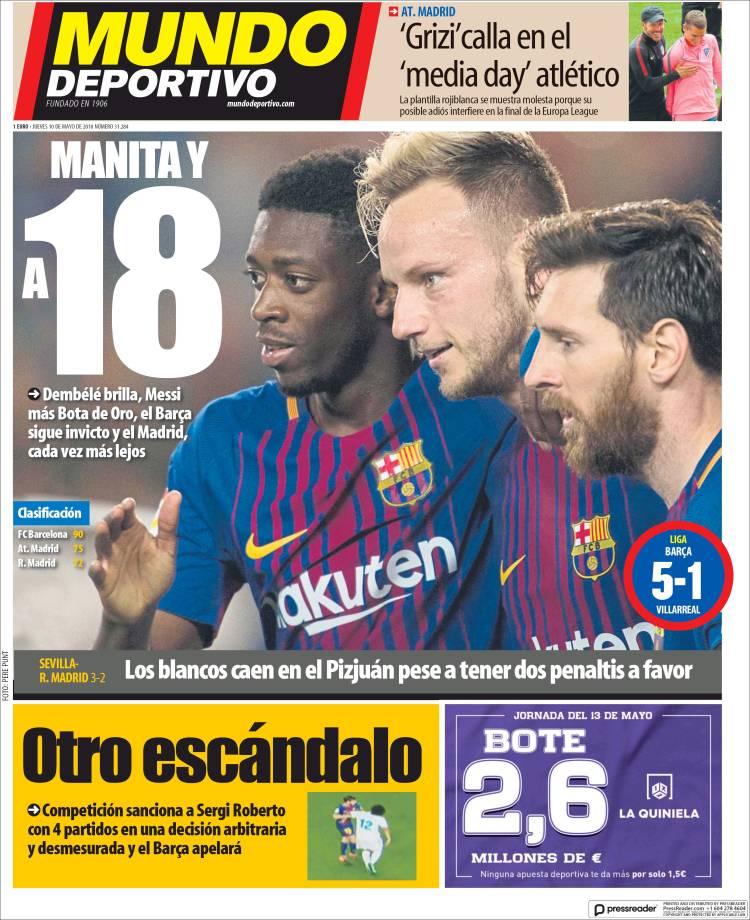 Revista presei sportive, 10.05.2018: finalistă în Cupă, Craiova primește FCSB într-un vulcan; Barcelona nu mai vede Realul în clasament, Sergio Ramos, one-man show în Sevilla-Real