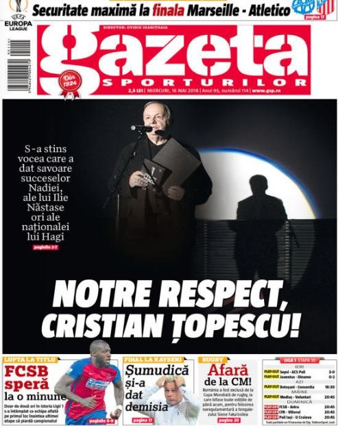 Revista presei sportive, 16.05.2018: Notre respect, Cristian Țopescu; Messi face anunțul anului legat de viiorul său; România, out de la CM de rugby