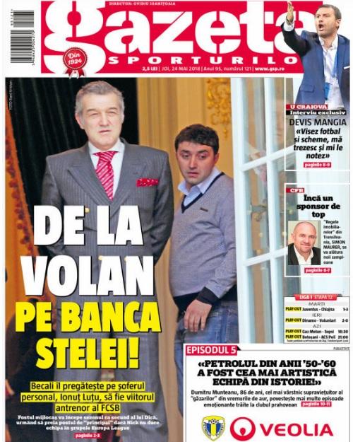 Revista presei sportive, 24.05.2018: Mutare-șoc la FCSB: ”Hagi din Bănie”, viitorul antrenor al echipei?; e oficial: Chiricheș va fi antrenat de o legendă; când va semna Griezmann cu Barcelona
