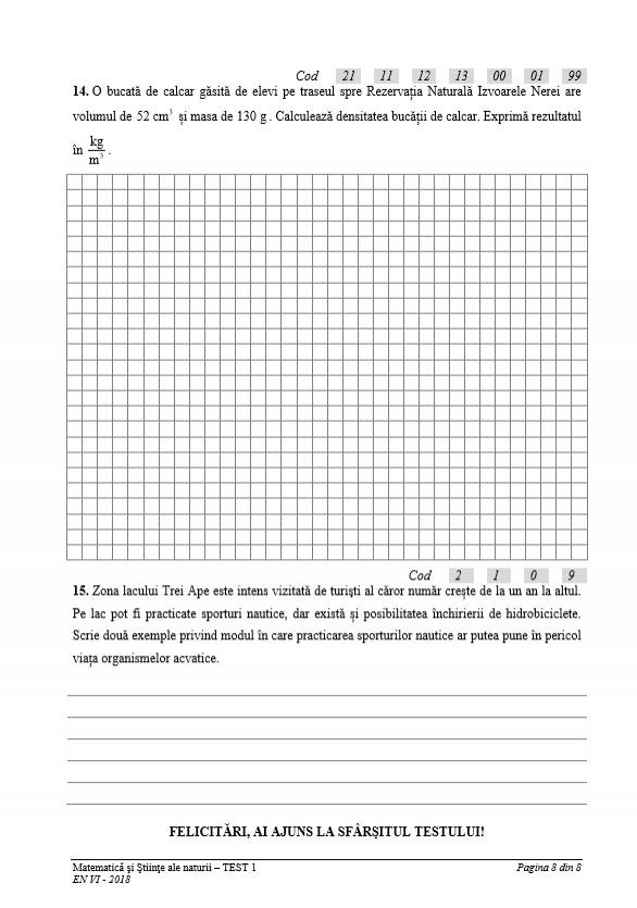 Evaluarea Națională 2018. Subiecte la Matematică și Științele Naturii