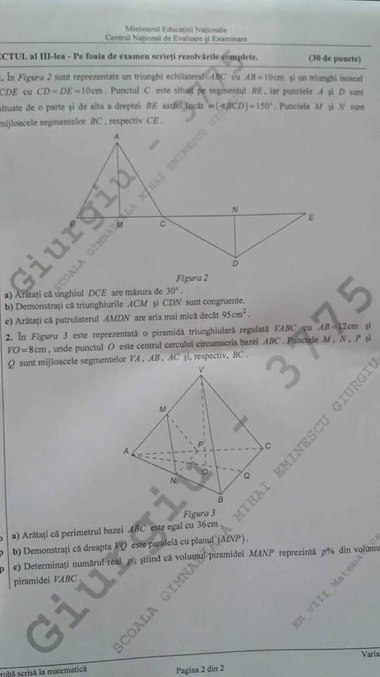 Subiecte Evaluarea Națională 2018 la Matematică! Avem subiectele!!! Ce a picat