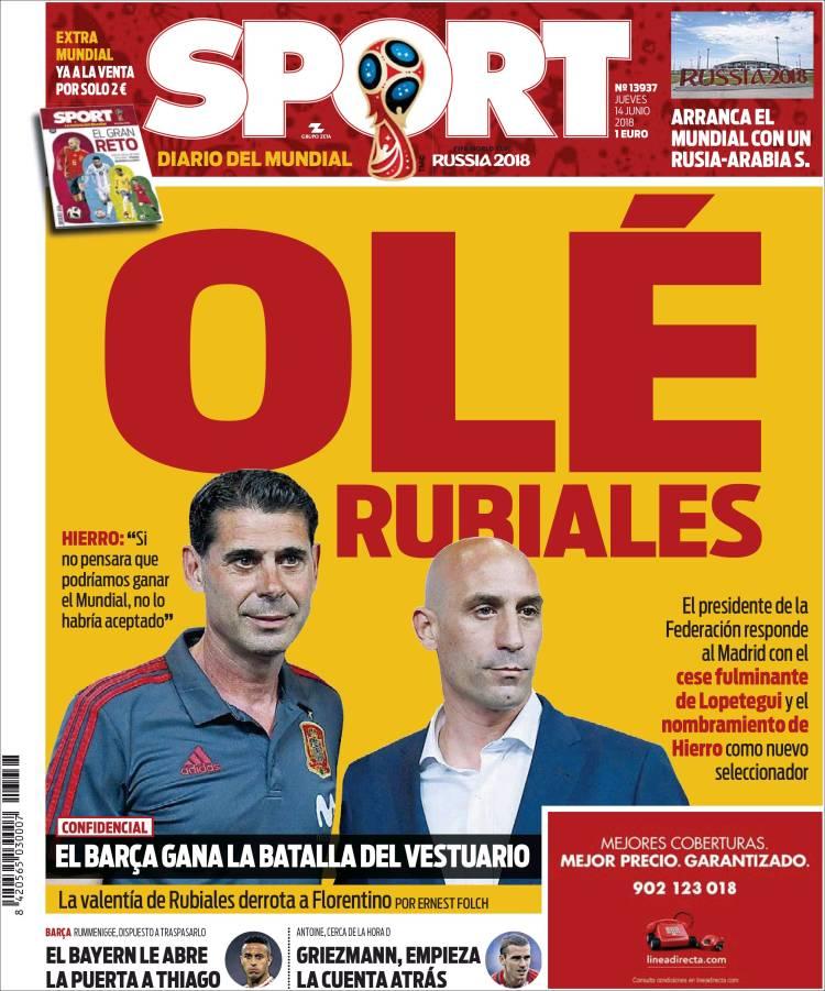 Revista presei sportive, 14.06.2018: Start în Cupa Mondială 2018, fără Italia și fără Lopetegui; Mourinho îi face pe englezi să viseze; Hierro vrea trofeul în Rusia