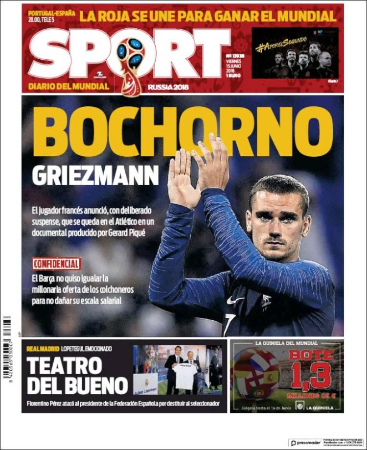 Revista presei sportive, 15.06.2018: Griezmann a semnat, dar nu cu Barcelona; finala din grupele Mondialului se joacă azi; Anglia începe CM cu 9 debutanți