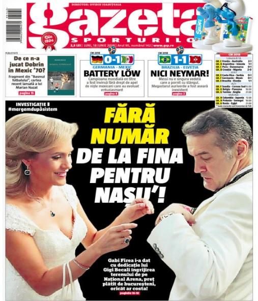 Revista presei sportive, 18.06.2018: Gigi Becali, ”șef” pe gazonul Arenei Naționale; Real Madrid bate un nou record pe piața transferurilor; Un englez promite un hat-trick în meciul cu Tunisia