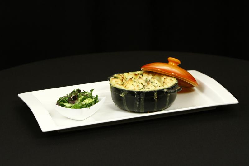 Plăcintă de pește cu legume și piure de cartofi