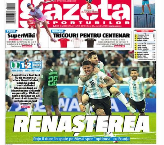 Revista presei sportive, 27.06.2018: Dinamo își schimbă tricourile pentru ”Centenar”; Messi, ridicat în slăvi după calificarea Argentinei