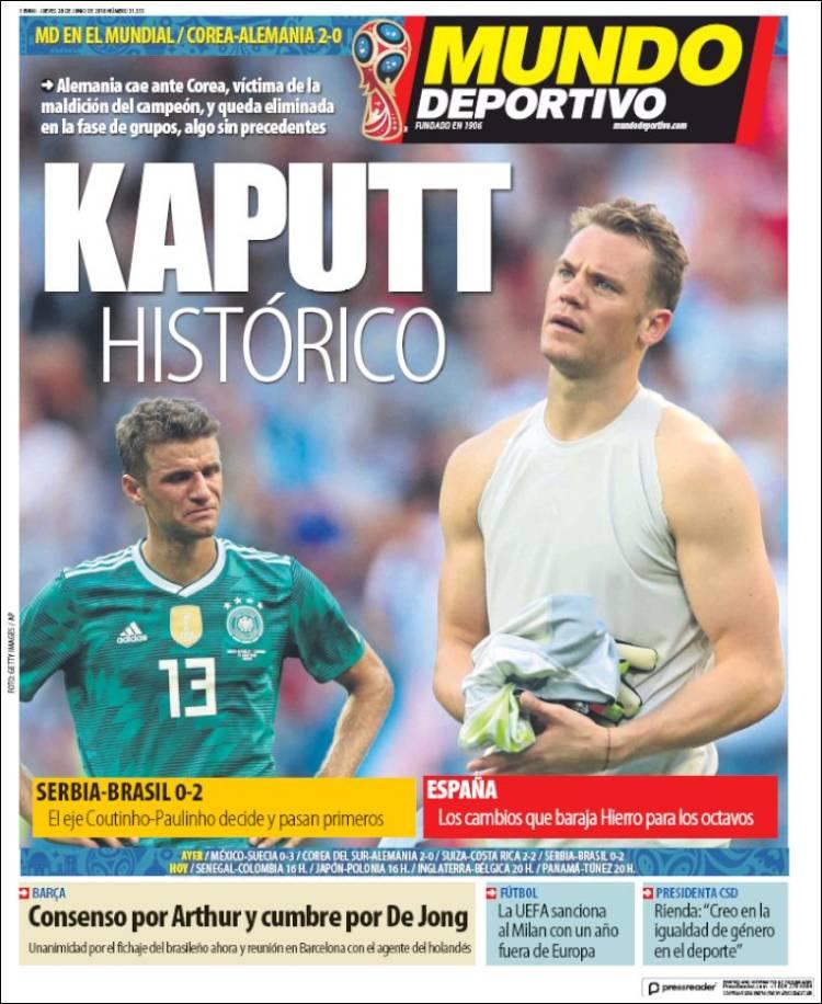 Revista presei sportive, 28.06.2018: BILD, titlu identic pe prima pagină cu cel folosit în 2014: AC Milan, OUT din Europa; Barcelona, transfer de 50 de milioane ?