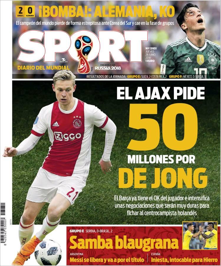Revista presei sportive, 28.06.2018: BILD, titlu identic pe prima pagină cu cel folosit în 2014: AC Milan, OUT din Europa; Barcelona, transfer de 50 de milioane ?