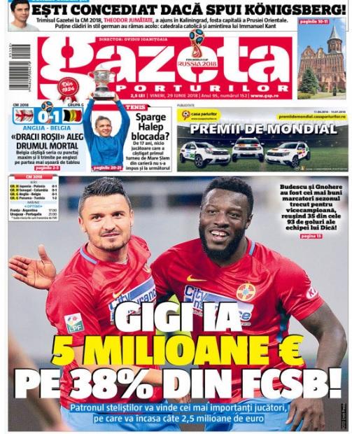Revista presei sportive, 29.06.2018: FCSB își vinde cei mai buni oameni; 10 ani de la o zi istorică pentru Spania; Anglia alege calea ușoară spre finala Cupei Mondiale