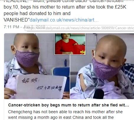 Jefuit de propria mamă! Un copil bolnav de cancer își imploră mama să se întoarcă cu banii de tratament