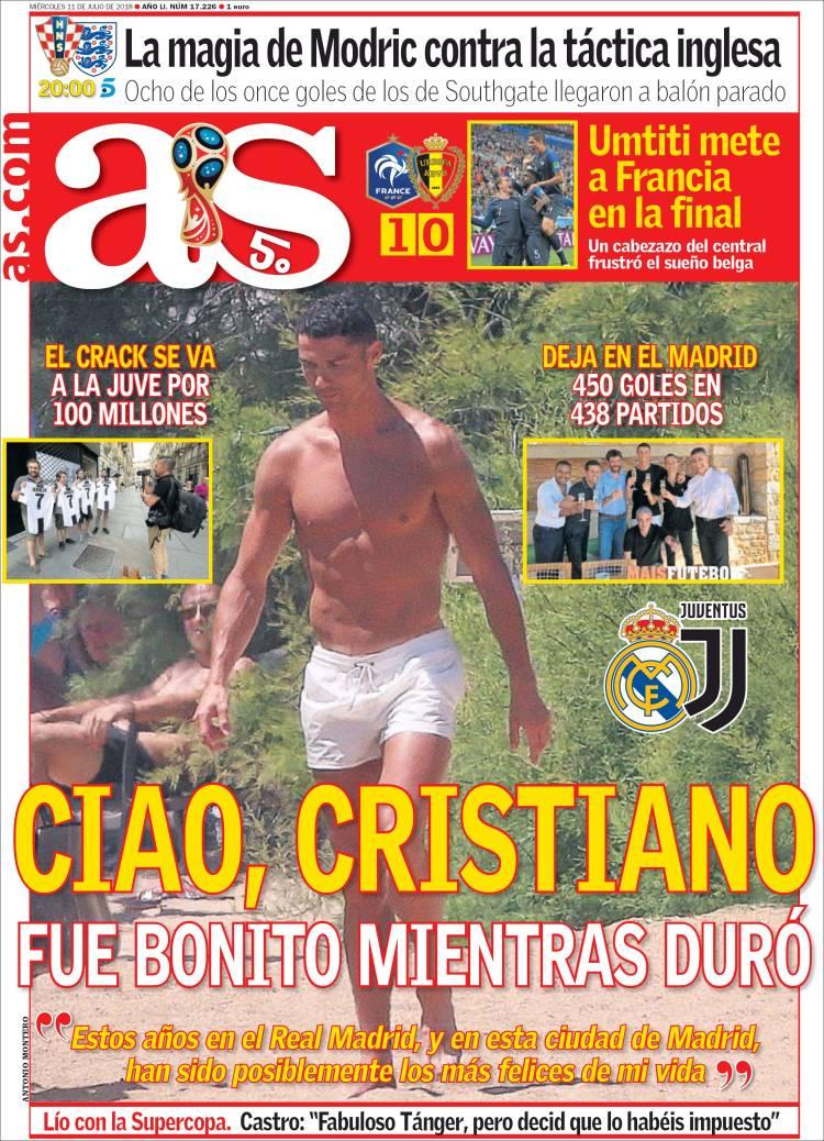 Revista presei sportive, 11.07.2018: Toate cele 451 de goluri ale lui Ronaldo, pe prima pagină în Marca!; Dinamo, umilită într-un amical; Perez începe operațiunea ”Neymar!”
