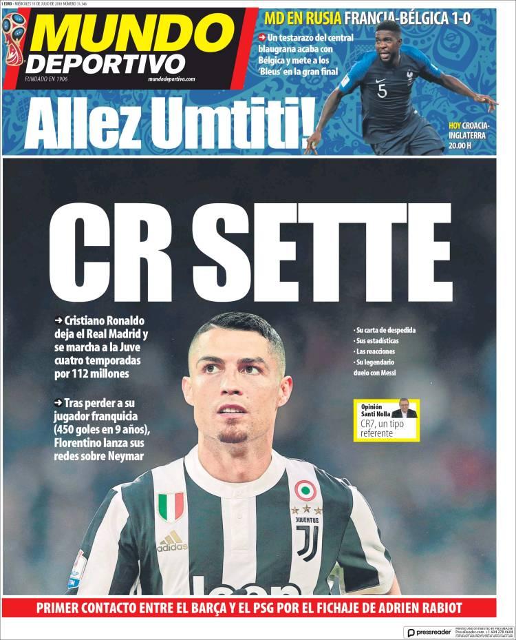 Revista presei sportive, 11.07.2018: Toate cele 451 de goluri ale lui Ronaldo, pe prima pagină în Marca!; Dinamo, umilită într-un amical; Perez începe operațiunea ”Neymar!”