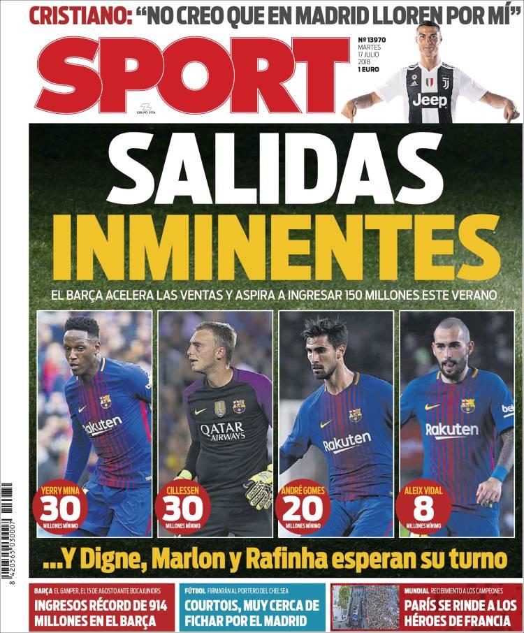 Revista presei sportive, 17.07.2018: Simona Halep și-a depășit idolul, Gică Hagi, &icirc;n topul averilor; Barcelona vinde 4 staruri; Hazard pleacă de la Chelsea