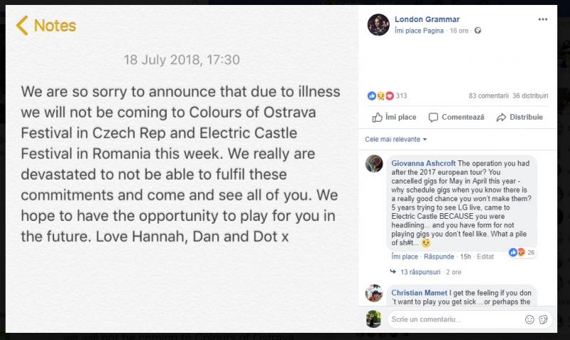 Electric Castel 2018. London Grammar și-a anulat concertul