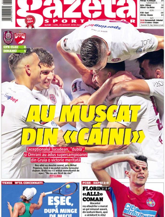 Revista presei sportive, 20.08.2018: 6! Pierde Dinamo. ”Câinii”, bătuți din nou în Ardeal; PSG vrea două staruri de la Barcelona; ”Clovnii” lui Mourinho se fac de râs în Anglia