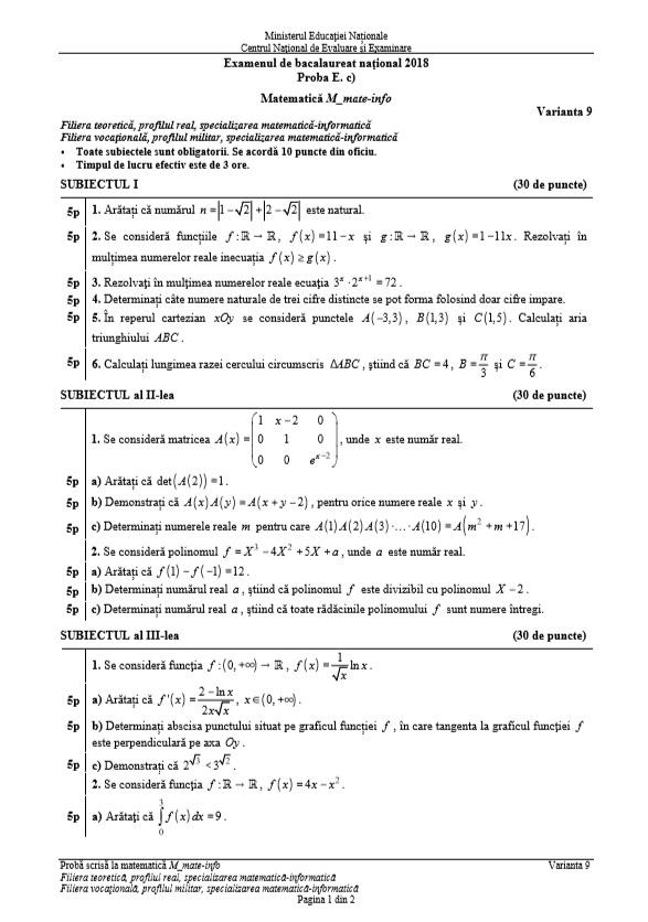 Bac 2018 Sesiunea Toamna Ce Subiecte Au Picat La MatematicÄƒ Antena 1