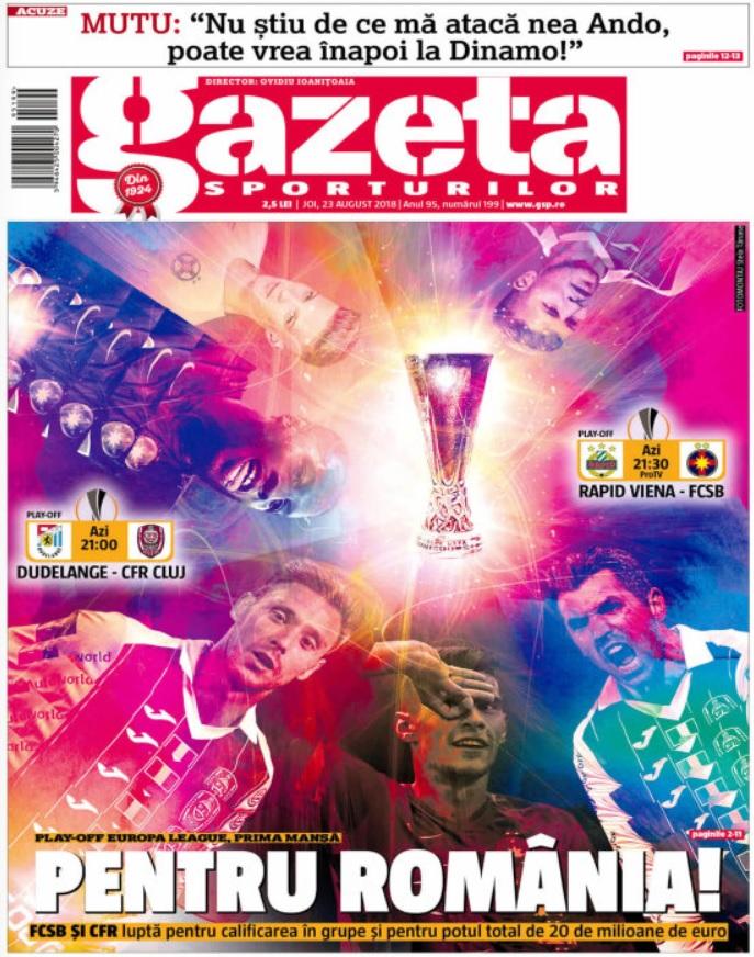 Revista presei sportive, 23.08.2018: FCSB și CFR Cluj luptă pentru 20 de milioane de Euro; Mbappe, la un pas de Spania; Barcelona, ofertă uriașă pentru un jucător de bază