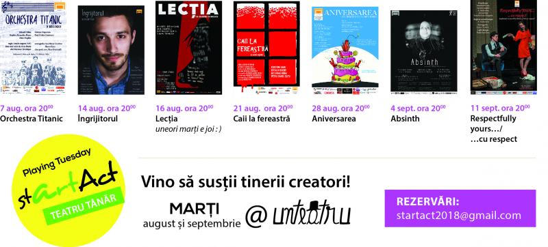 Începe micro-stagiunea stArtAct @ unteatru! Cei mai fresh creatori de teatru! Dacă e marți, e teatru tânăr la unteatru! ...în august și septembrie.