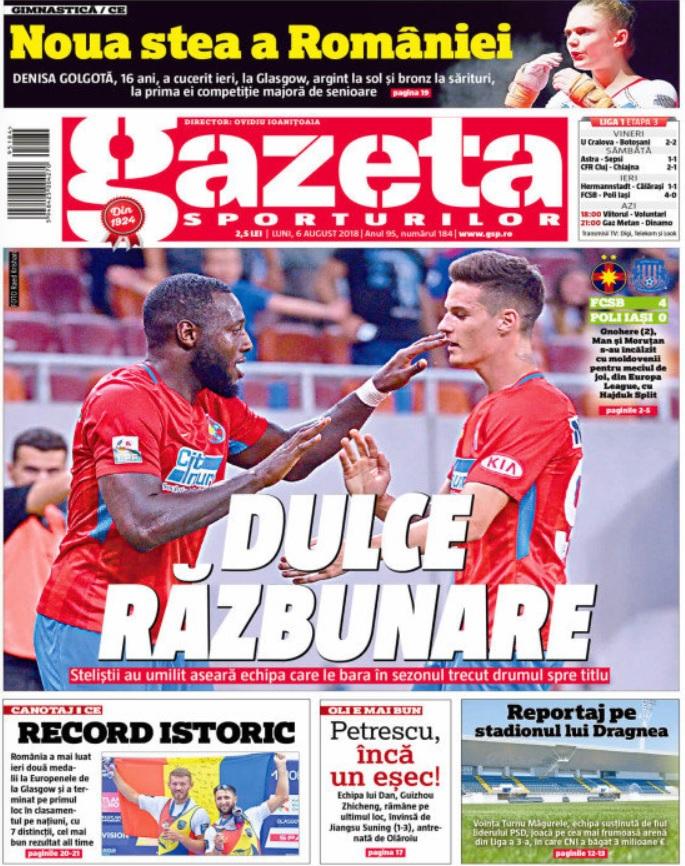 Revista presei sportive, 06.08.2018: România are o nouă stea în gimnastică; Dan Petrescu, bătut de un român; Barcelona mai vinde un star