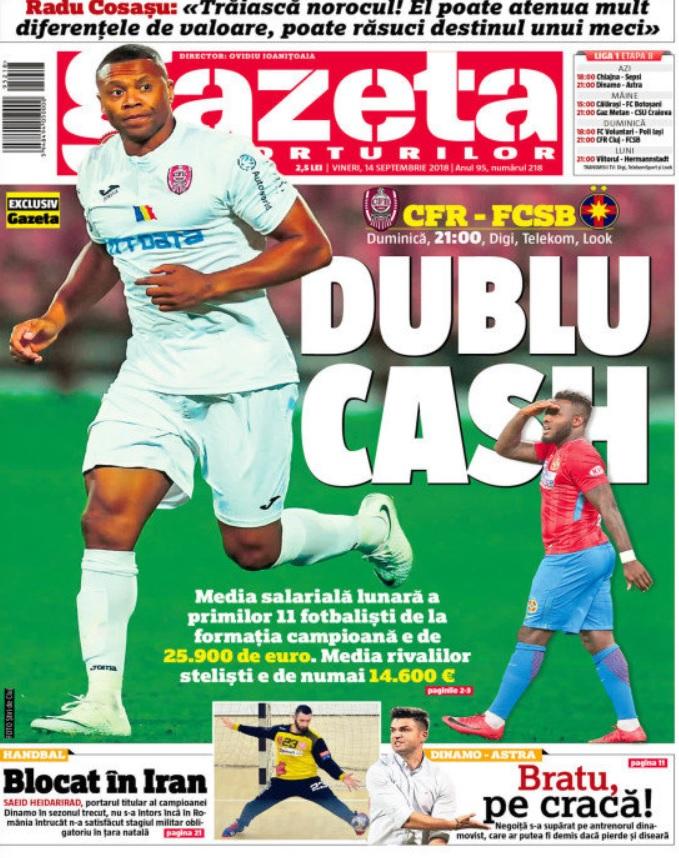 Revista presei sportive, 14.09.2018: Florin Bratu, aproape de demitere; CFR surclasează deja FCSB; Messi, record istoric de meciuri fără eșec