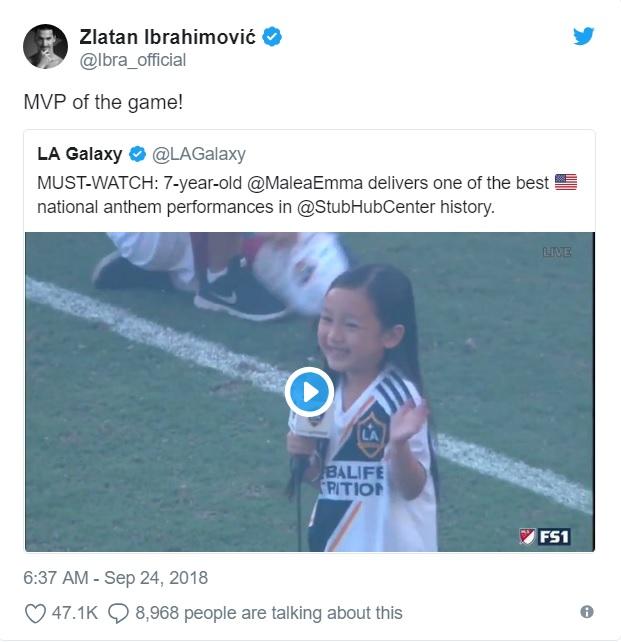 Această fetiță e noua senzație a internetului, l-a emoționat până și pe Ibrahimović! La doar șapte ani, a ridicat un stadion în picioare cu vocea sa - VIDEO