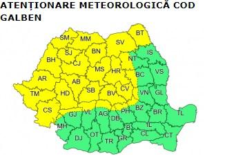 Informare meteorologică de vreme rea. HARTA cu ultimele avertizări ale meteorologilor
