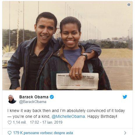 Mesaj emoționant al lui Barack Obama pentru Michelle, de ziua de naștere a fostei prime doamne