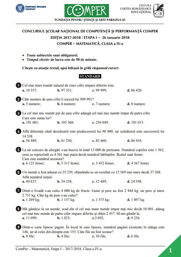 Comper 2019 Etapa I Matematică Subiecte, bareme și ce trebuie să știți