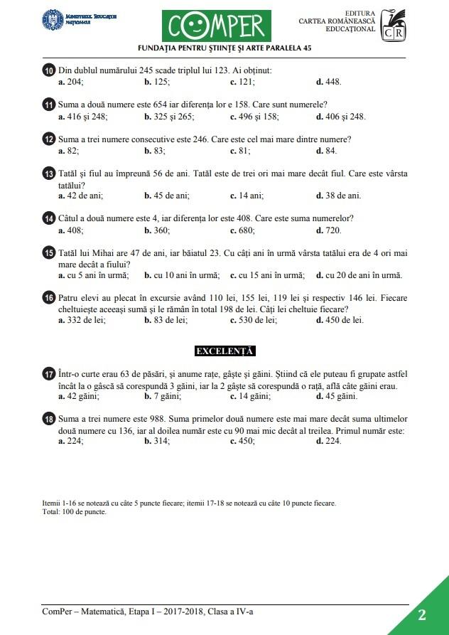 Comper 2019 Etapa I Matematică Subiecte, bareme și ce trebuie să știți