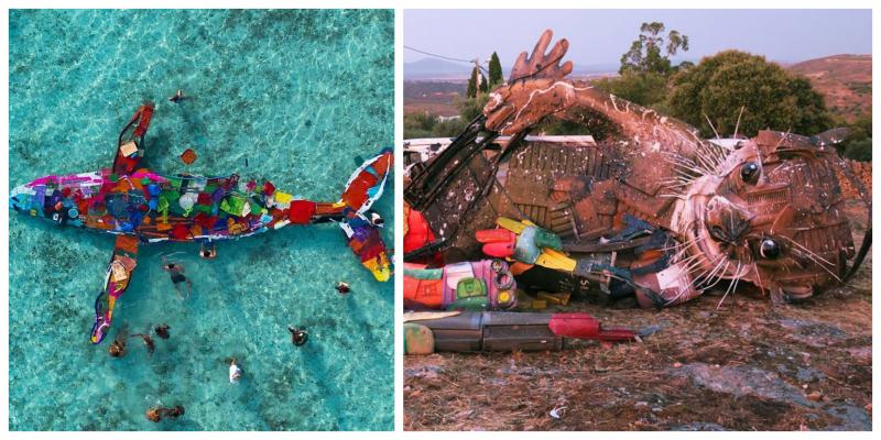 Un artist portughez a creat din gunoaiele aruncate de oameni pe stradă animale, pentru a sugera dezastrul ecologic produs de deșeuri