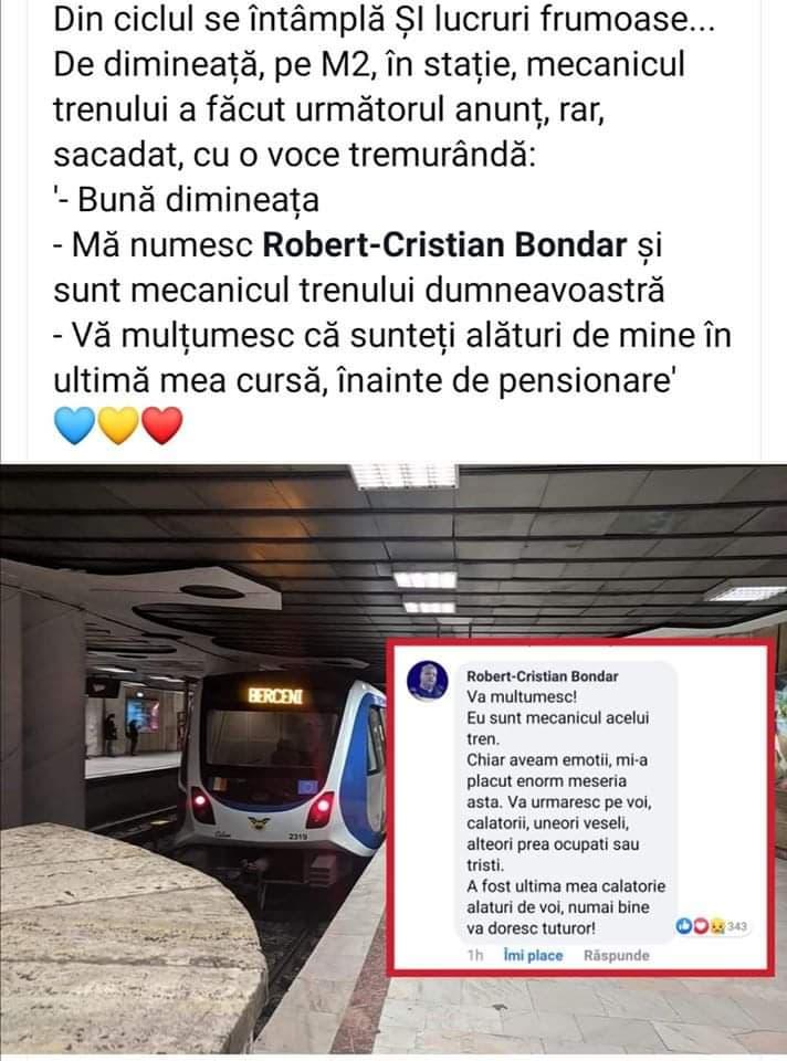 Respect! Mesaj emoționant la metroul din București. Mecanicul trenului a răscolit sentimentele tuturor pasagerilor