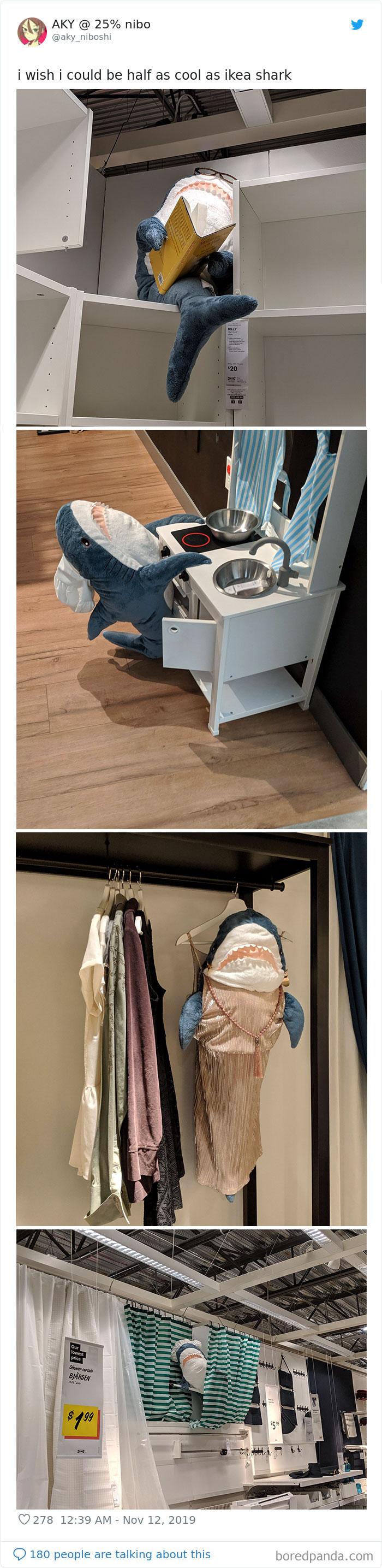 Un rechin de pluș se comportă ca un om într-un magazin celebru de mobilă! Tu l-ai văzut? - Galerie Foto