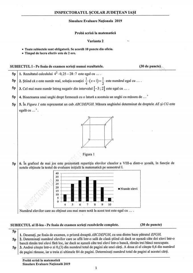 Simulare Evaluare NaÈ›ionala 2019 Modele De Subiecte Romana Matematica Antena 1