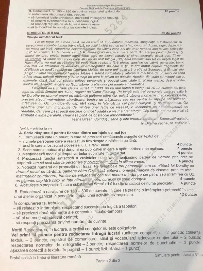 Subiecte Simulare Evaluare Națională. Avem subiectele! Ce a picat la Limba Română, a VII-a