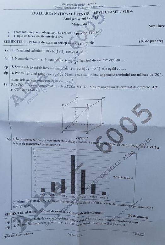 Subiecte Simulare Evaluare Națională Edu.ro. Ce a picat la Matematică anul trecut