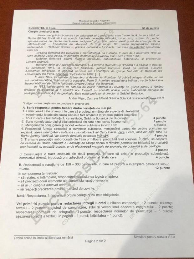 Barem de corectare Simulare Evaluare Limba Română. Cum trebuiau rezolvate subiectele de a VIII-a