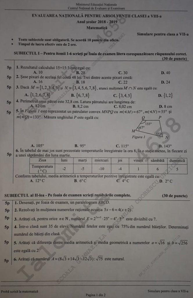 Subiecte Simulare Evaluare Națională Matematică. Avem subiectele! Ce a picat la clasa a VII-a!