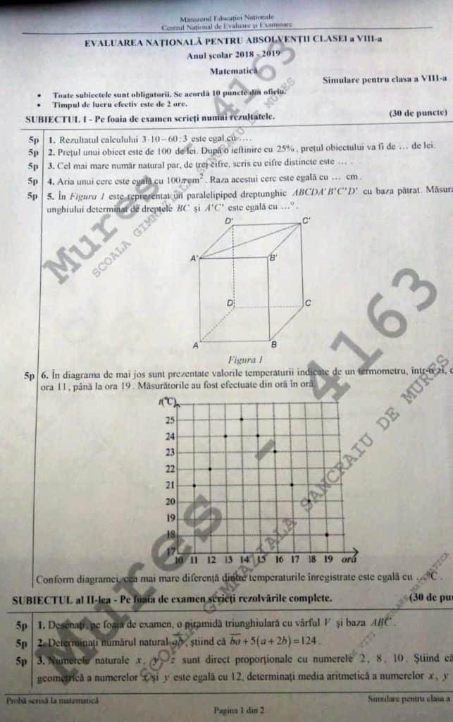 Bareme Matematică Simulare Evaluare Națională, clasa a VIII-a. Cum trebuiau rezolvate subiectele