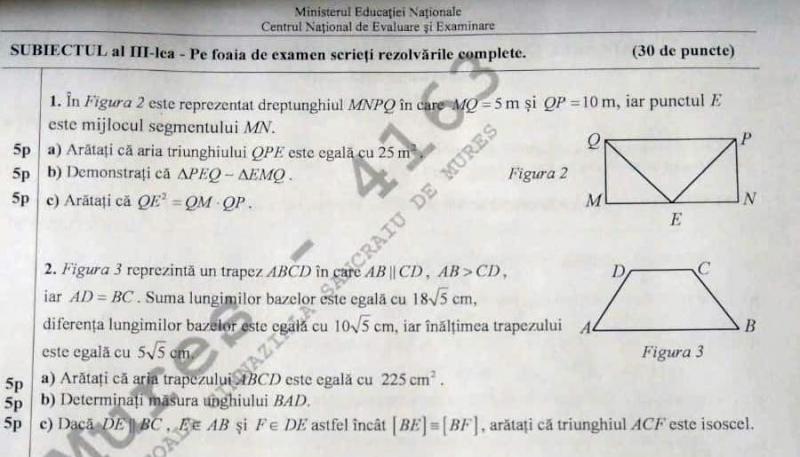 Bareme Matematică Simulare Evaluare Națională, clasa a VIII-a. Cum trebuiau rezolvate subiectele