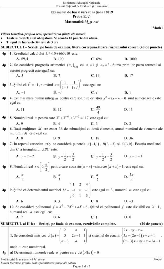 Subiecte Simulare Bac 2019 Matematică, clasa a-XI-a. Ce a picat azi