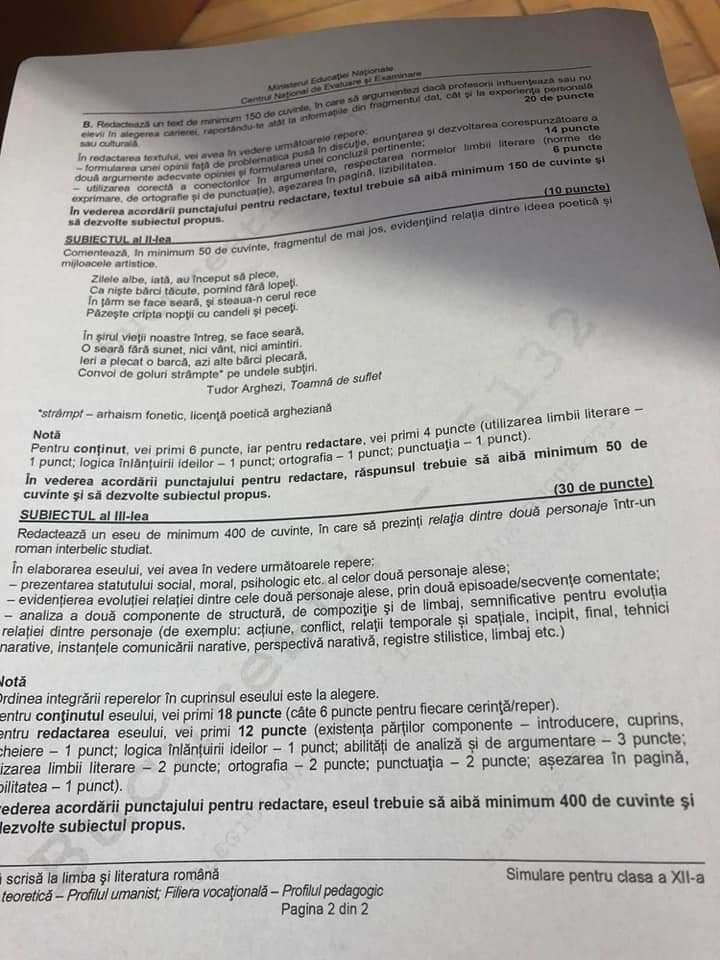 Subiecte Simulare Bac 2019 Limba Română. Avem subiectele, clasa a XII-a, UMAN